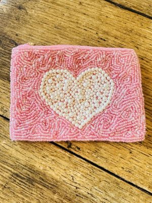 Pink Beaded Heart Pouch